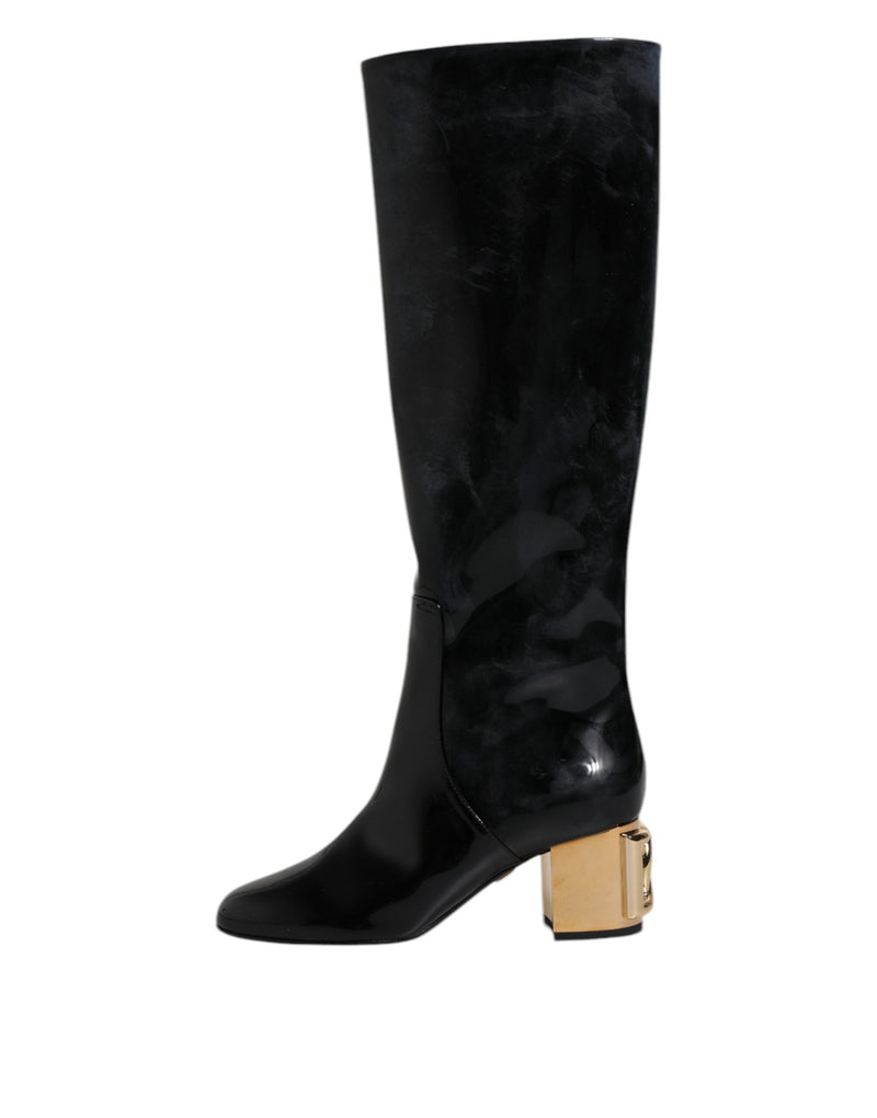 Black Patent Leather Vally High Boots Shoes Dolce & Gabbana