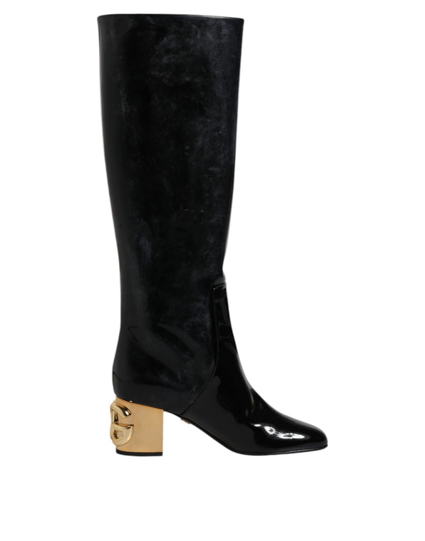 Black Patent Leather Vally High Boots Shoes Dolce & Gabbana