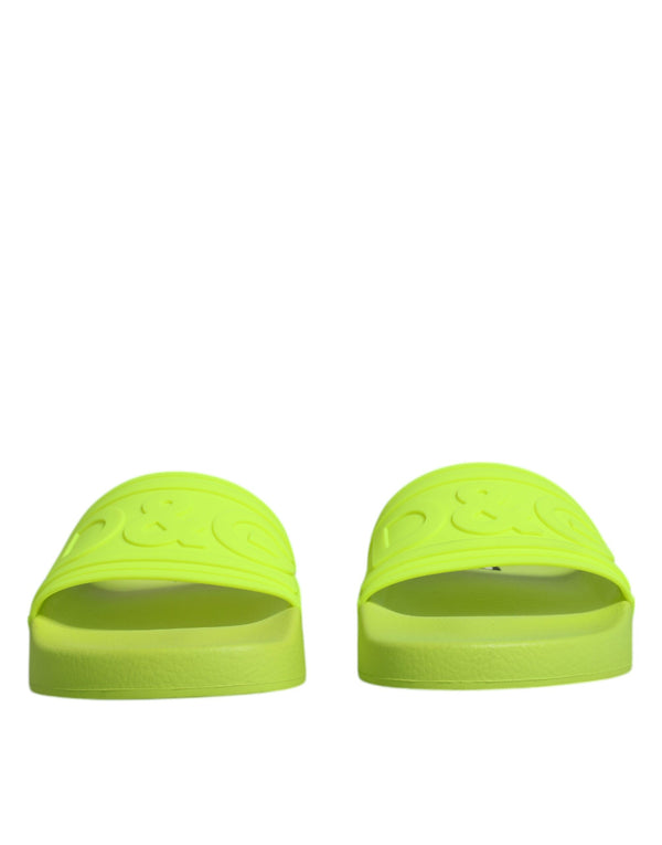 Green Rubber Slides Sandals Beachwear Shoes Dolce & Gabbana