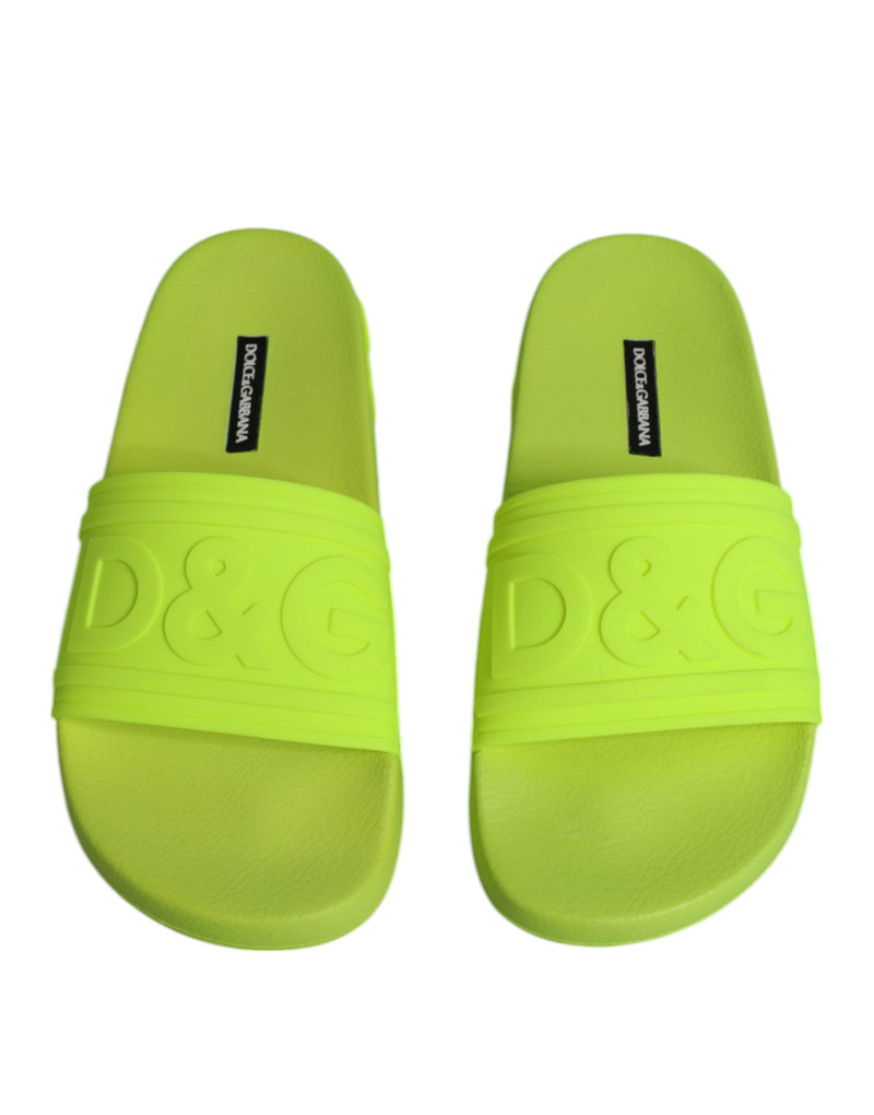 Green Rubber Slides Sandals Beachwear Shoes Dolce & Gabbana