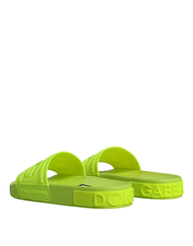 Green Rubber Slides Sandals Beachwear Shoes Dolce & Gabbana