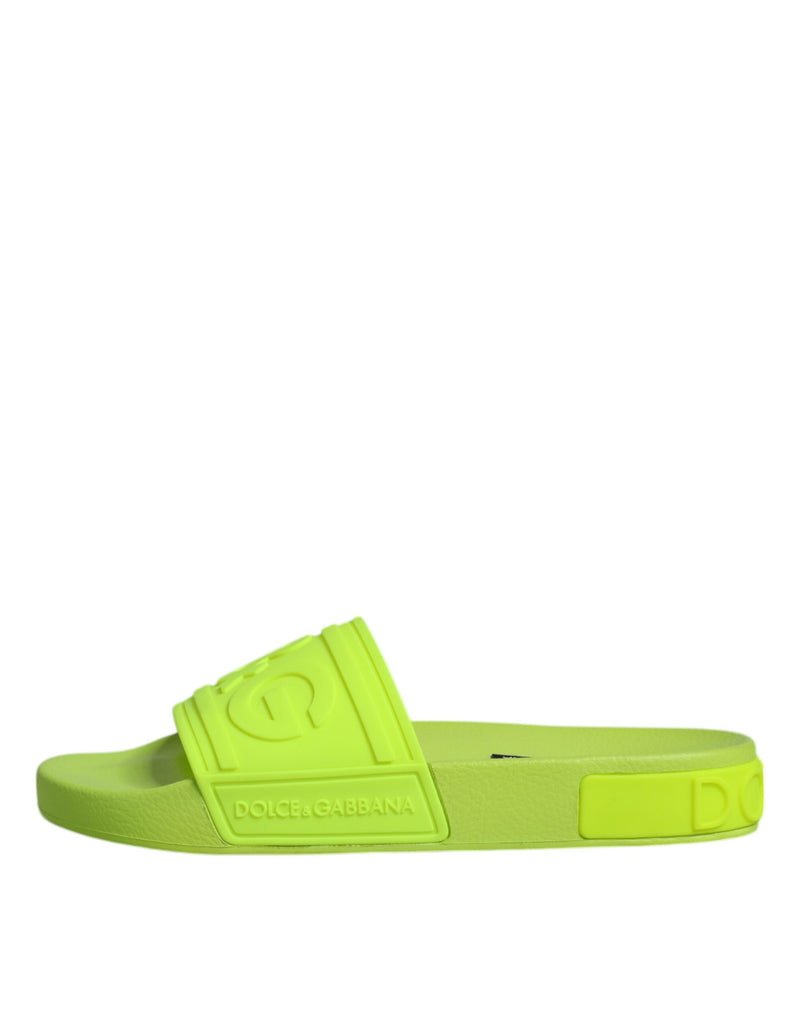 Green Rubber Slides Sandals Beachwear Shoes Dolce & Gabbana