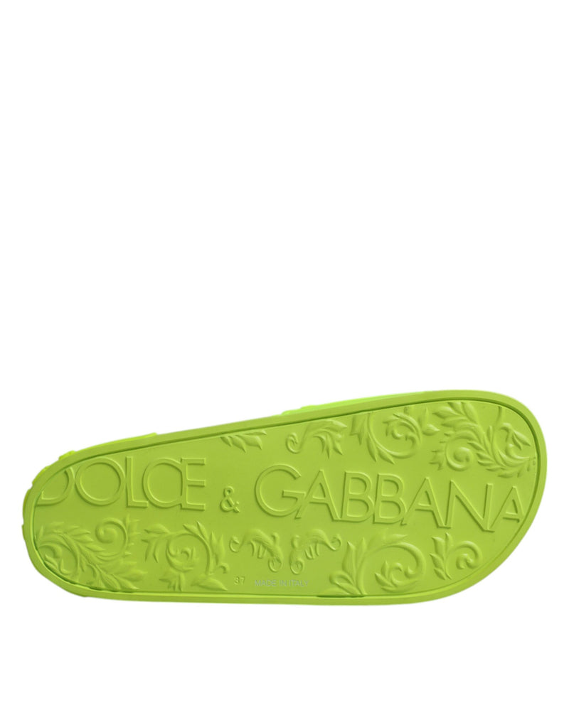 Green Rubber Slides Sandals Beachwear Shoes Dolce & Gabbana