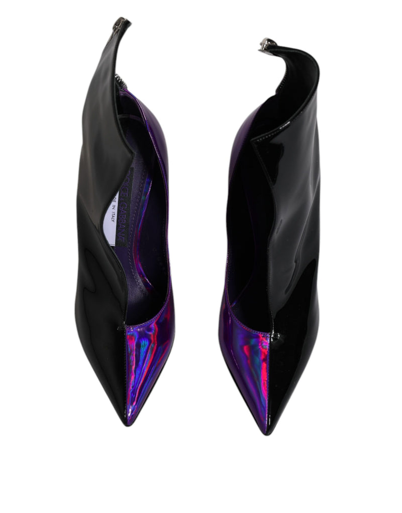 Purple Black Pointed Ankle Boots Shoes Dolce & Gabbana