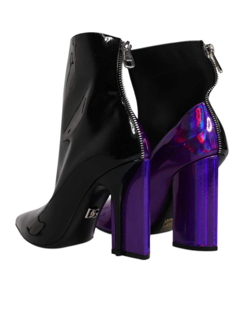 Purple Black Pointed Ankle Boots Shoes Dolce & Gabbana