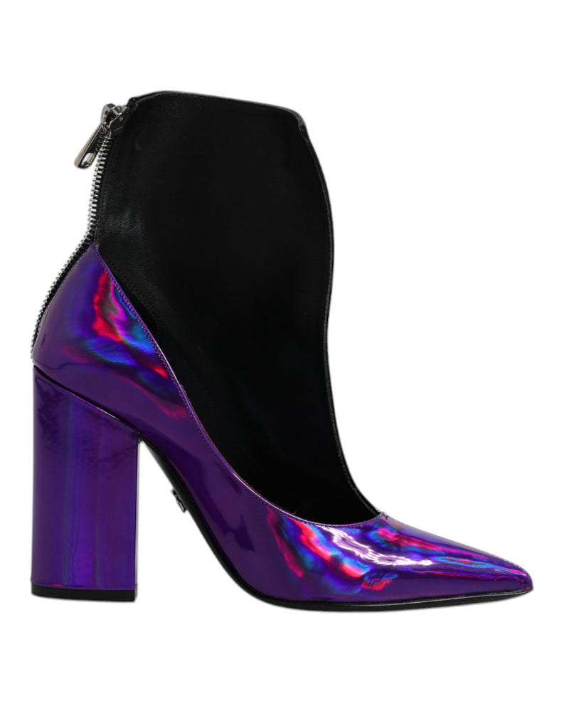 Purple Black Pointed Ankle Boots Shoes Dolce & Gabbana