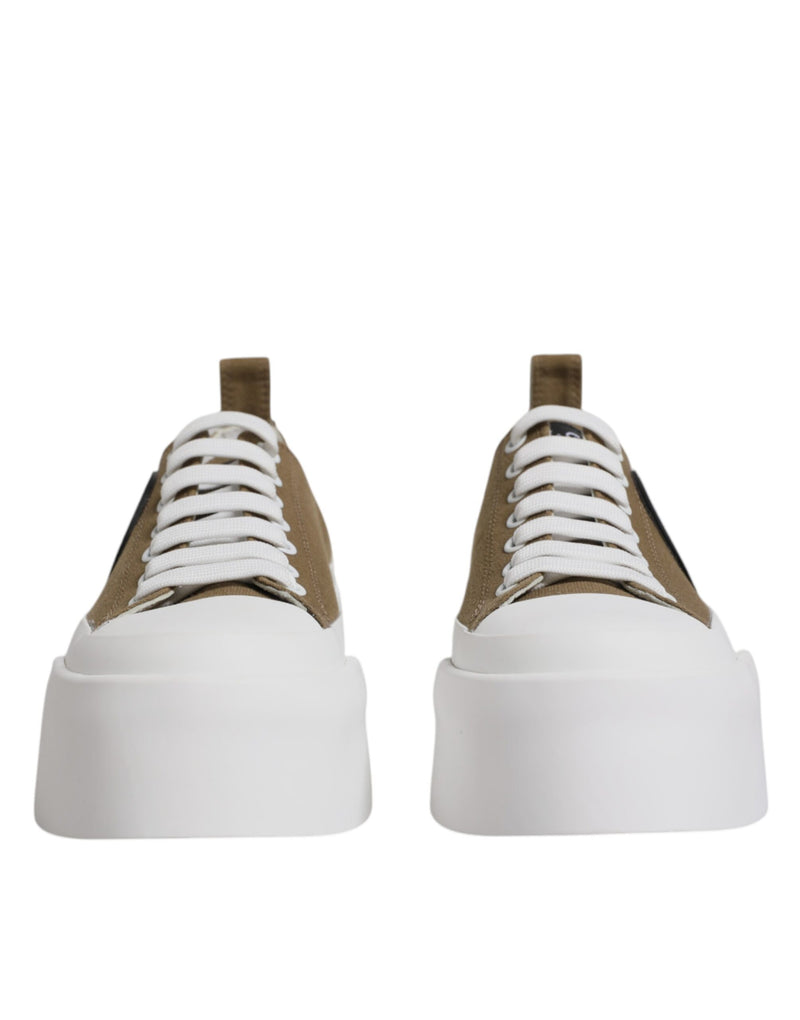 Brown White Canvas Logo Low Top Sneakers Shoes Dolce & Gabbana