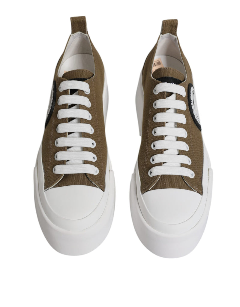 Brown White Canvas Logo Low Top Sneakers Shoes Dolce & Gabbana