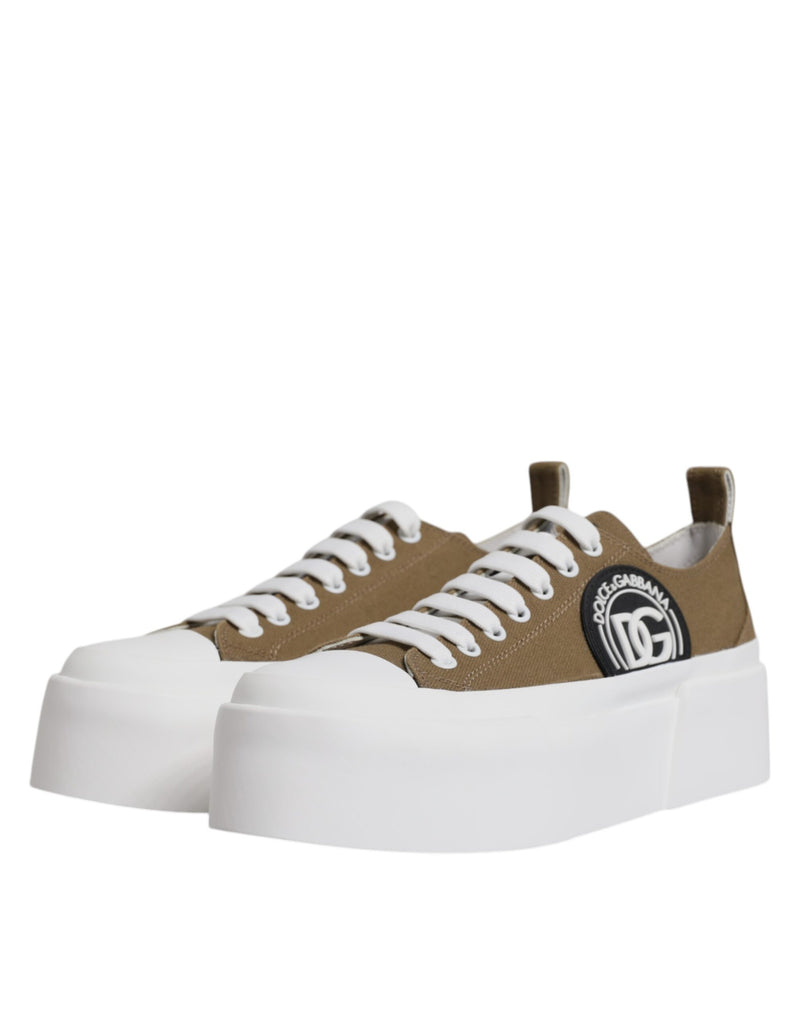 Brown White Canvas Logo Low Top Sneakers Shoes Dolce & Gabbana