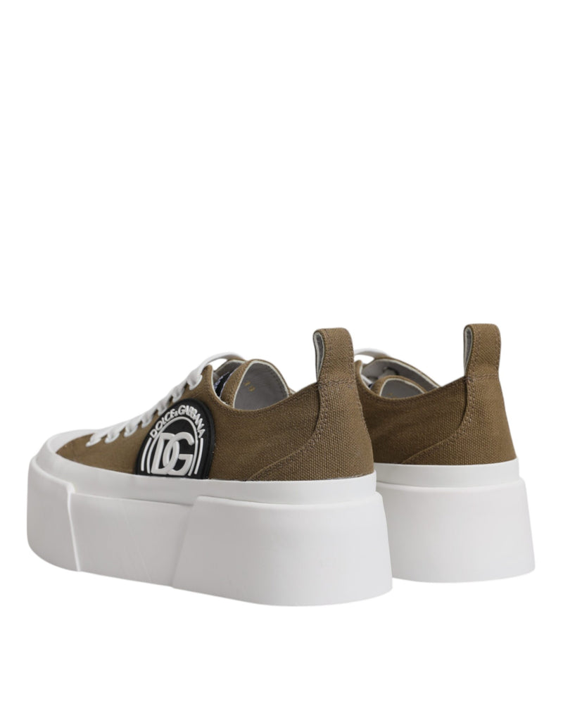 Brown White Canvas Logo Low Top Sneakers Shoes Dolce & Gabbana