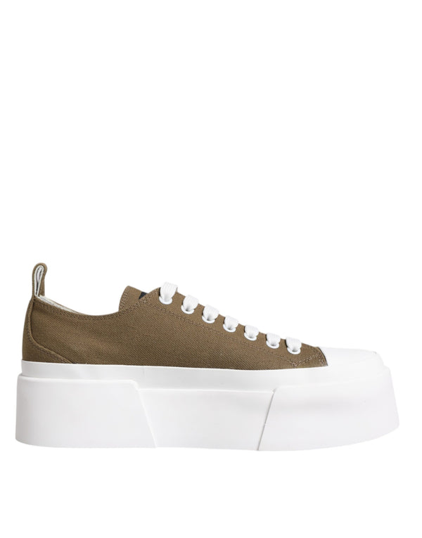 Brown White Canvas Logo Low Top Sneakers Shoes Dolce & Gabbana