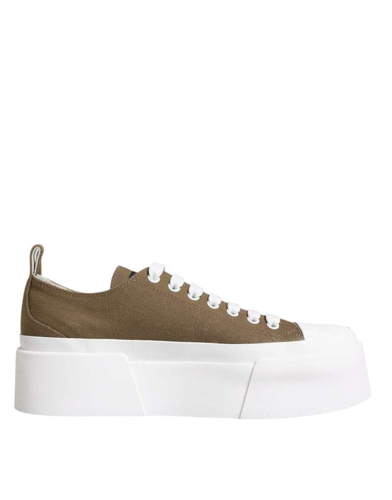 Brown White Canvas Logo Low Top Sneakers Shoes Dolce & Gabbana