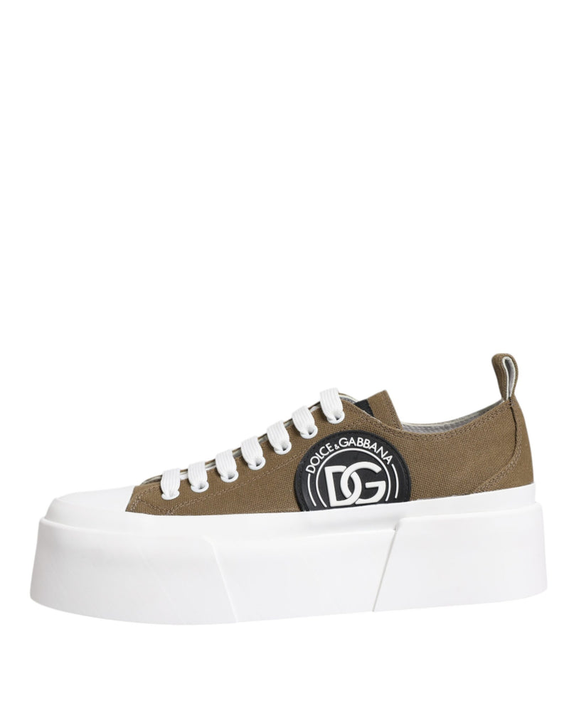 Brown White Canvas Logo Low Top Sneakers Shoes Dolce & Gabbana