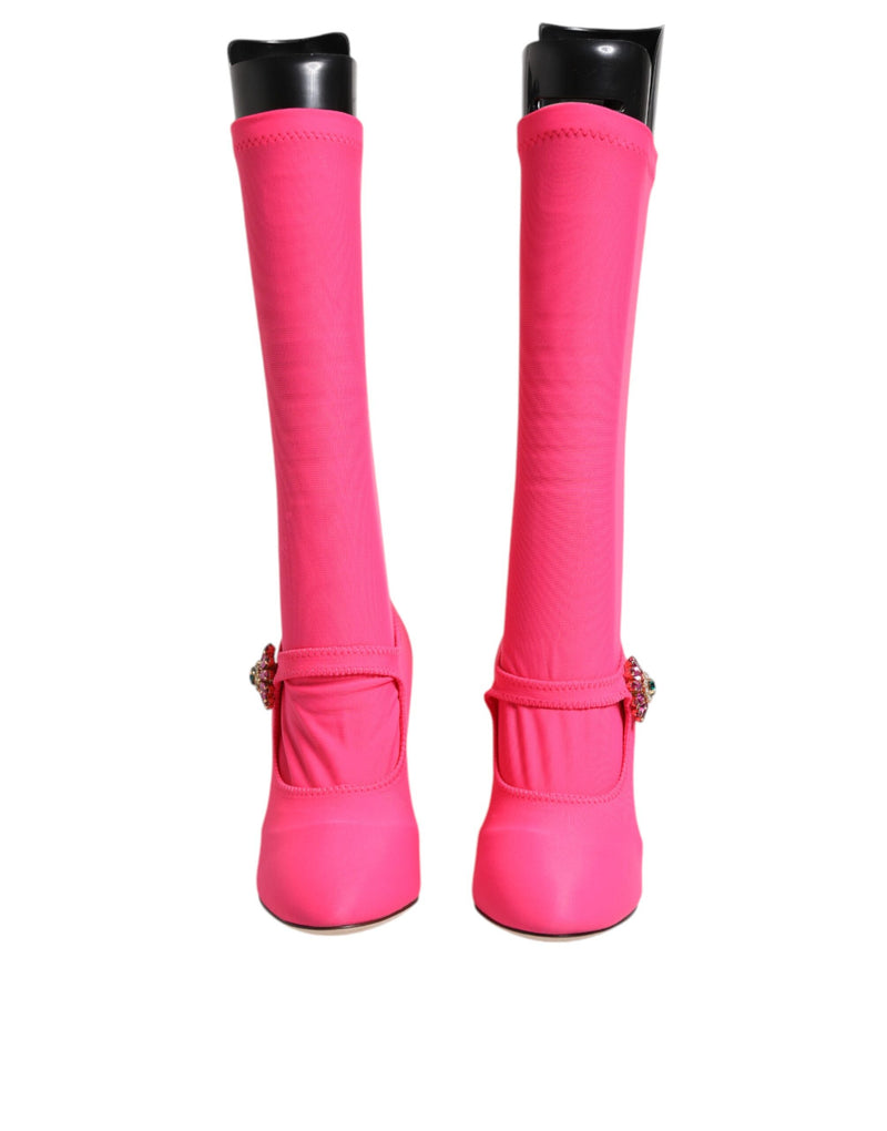 Pink Nylon Crystal Vally High Boots Shoes Dolce & Gabbana