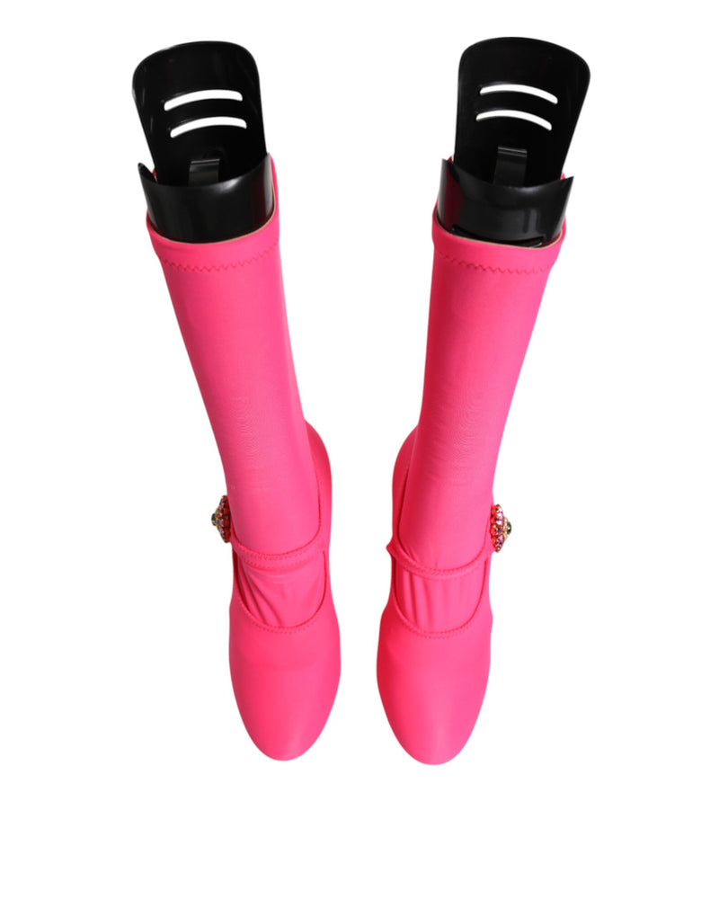 Pink Nylon Crystal Vally High Boots Shoes Dolce & Gabbana