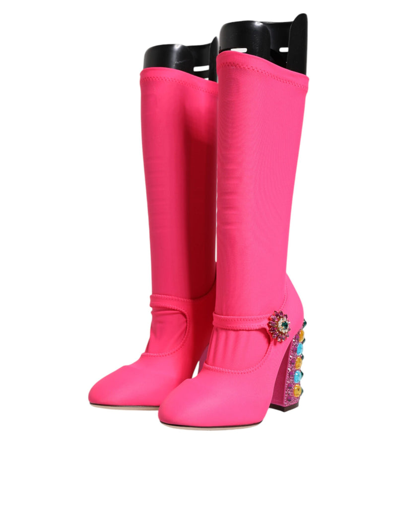 Pink Nylon Crystal Vally High Boots Shoes Dolce & Gabbana