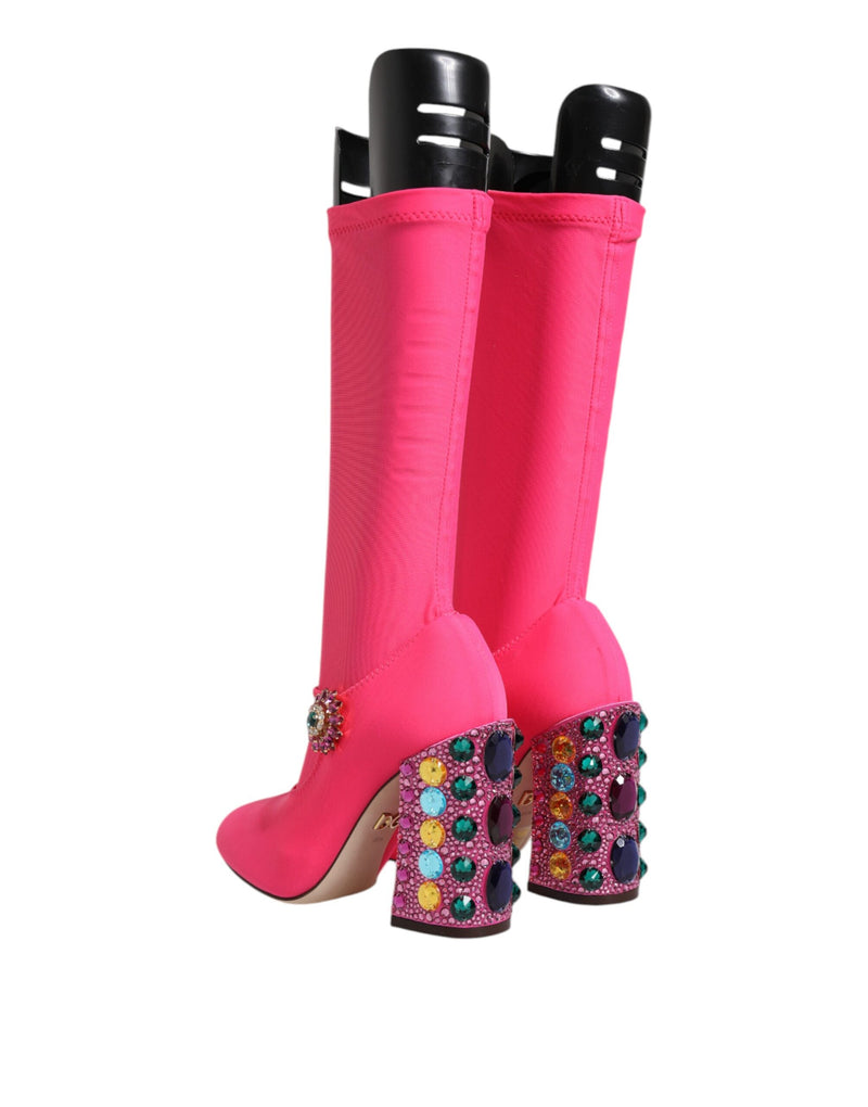 Pink Nylon Crystal Vally High Boots Shoes Dolce & Gabbana