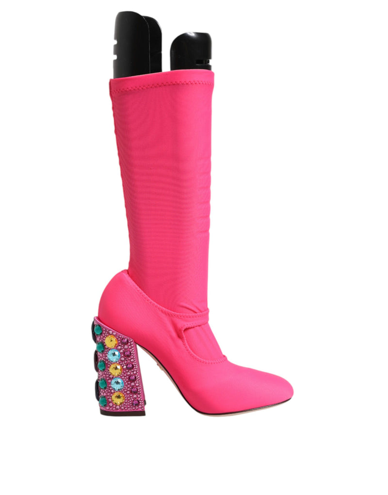 Pink Nylon Crystal Vally High Boots Shoes Dolce & Gabbana