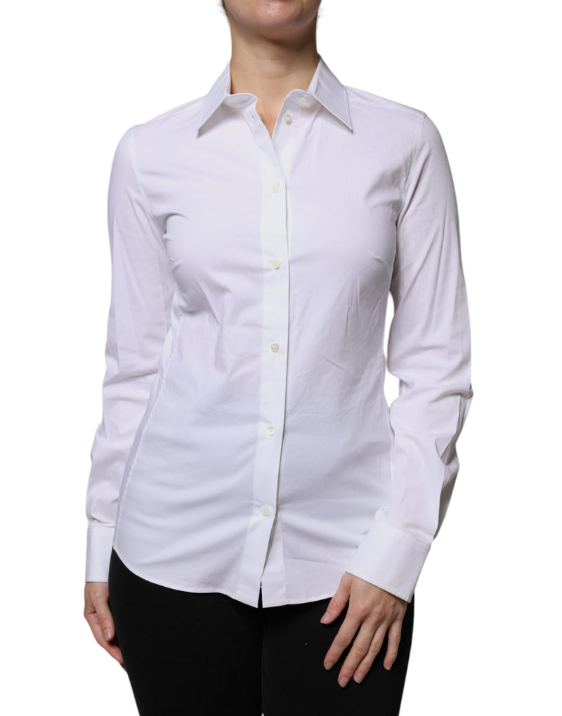 White Cotton Collared Long Sleeves Shirt Top Dolce & Gabbana