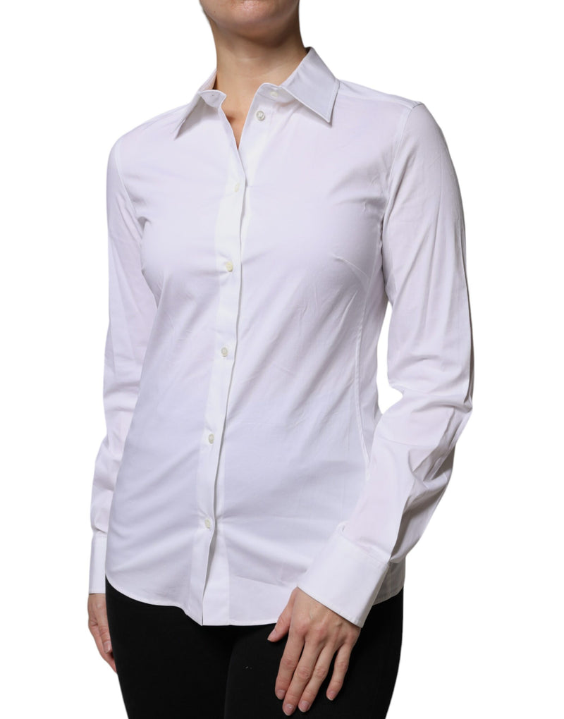 White Cotton Collared Long Sleeves Shirt Top Dolce & Gabbana