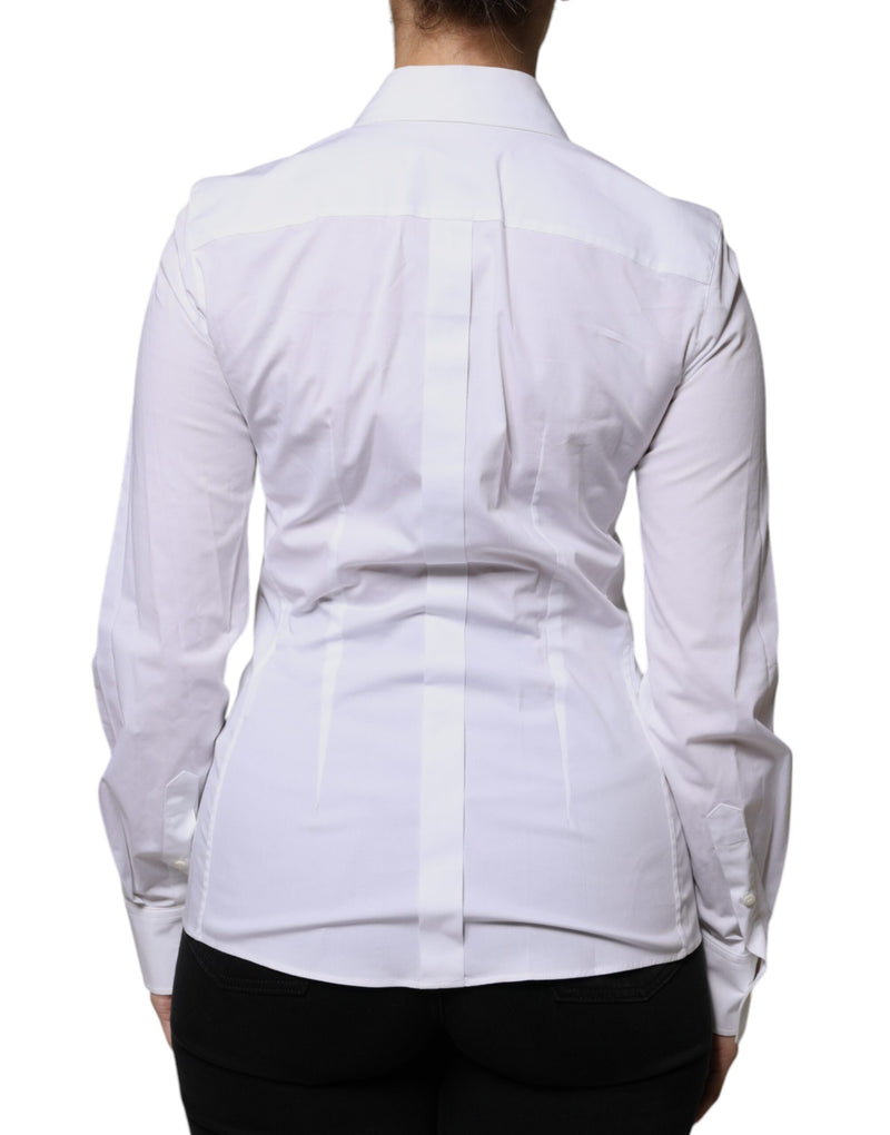 White Cotton Collared Long Sleeves Shirt Top Dolce & Gabbana