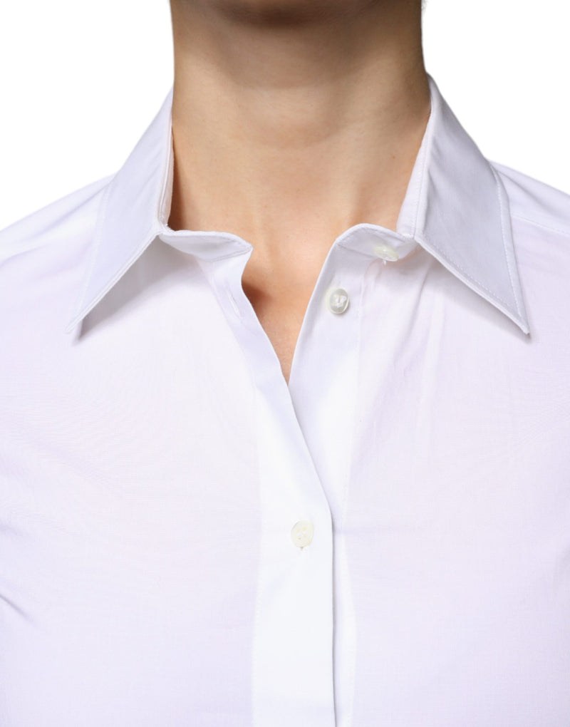 White Cotton Collared Long Sleeves Shirt Top Dolce & Gabbana