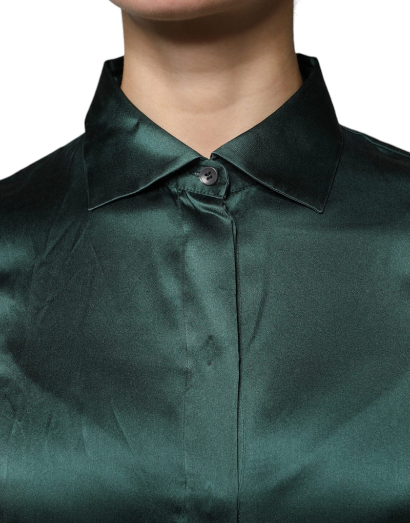 Dark Green Silk Button Down Long Sleeves Blouse Top Dolce & Gabbana