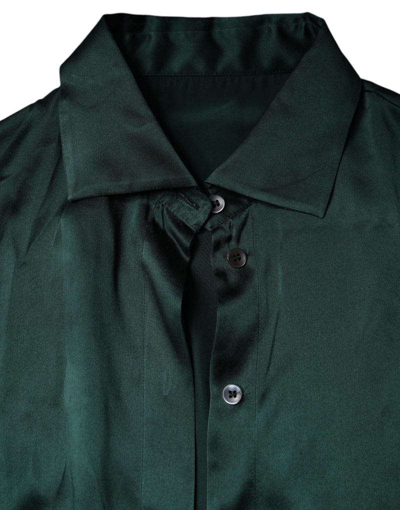 Dark Green Silk Button Down Long Sleeves Blouse Top Dolce & Gabbana