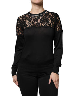 Black Floral Lace Silk Pullover Blouse Top Dolce & Gabbana