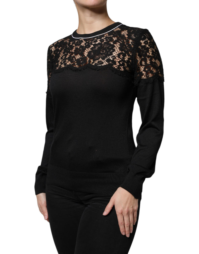 Black Floral Lace Silk Pullover Blouse Top Dolce & Gabbana