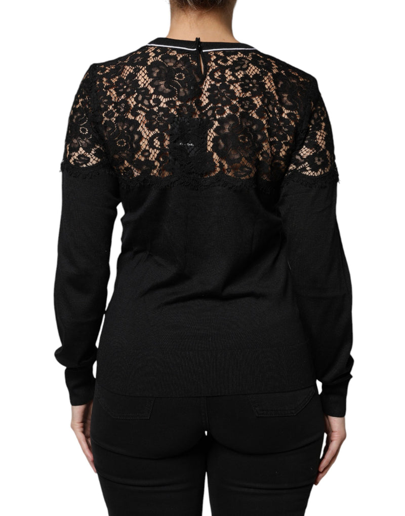 Black Floral Lace Silk Pullover Blouse Top Dolce & Gabbana