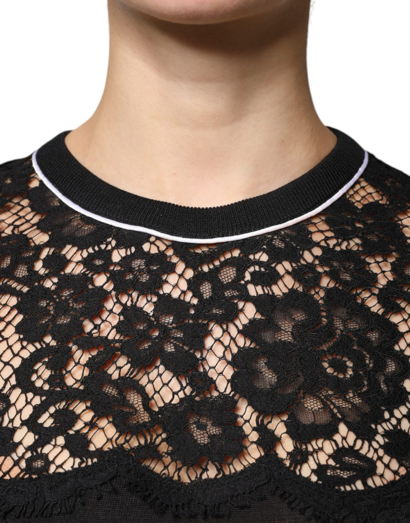 Black Floral Lace Silk Pullover Blouse Top Dolce & Gabbana