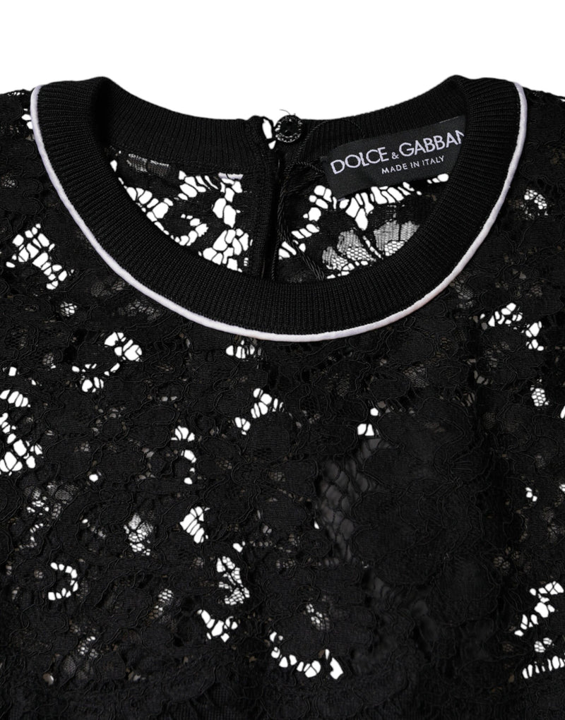 Black Floral Lace Silk Pullover Blouse Top Dolce & Gabbana