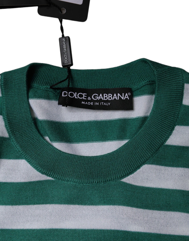 White Green Stripe Leaf Crew Neck T-shirt Dolce & Gabbana