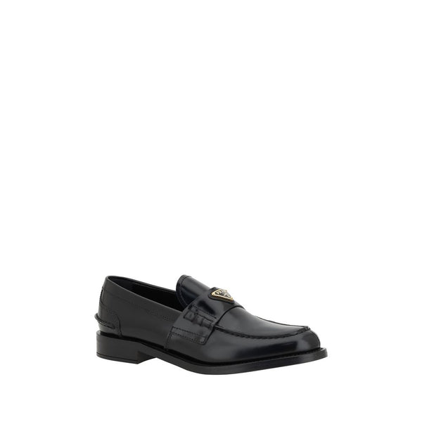 Black Leather Logo Loafers Prada
