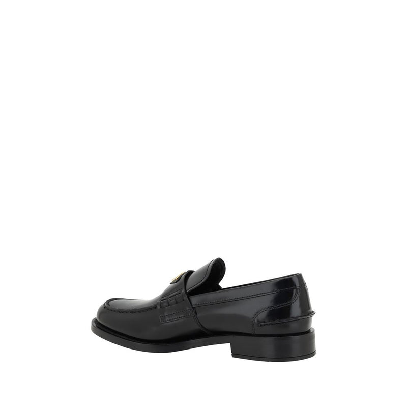 Black Leather Logo Loafers Prada