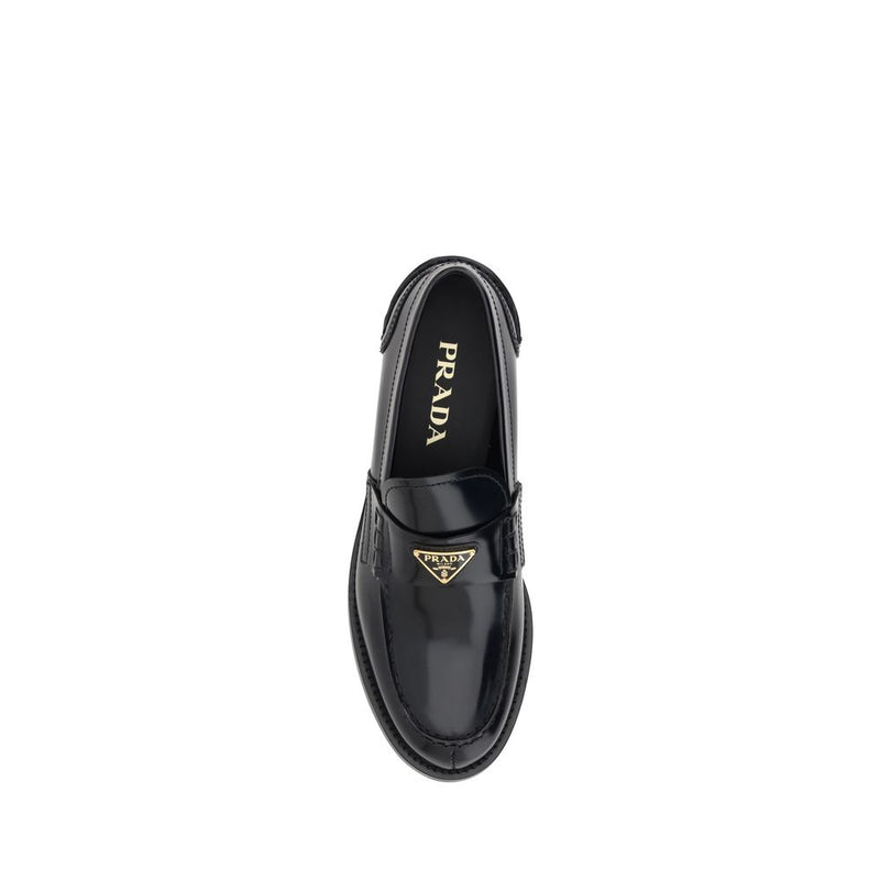 Black Leather Logo Loafers Prada