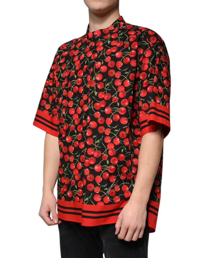 Black Cherry Cotton Button Down Casual Shirt Dolce & Gabbana