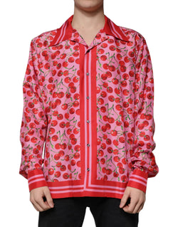 Pink Cherry Silk Button Down Casual Shirt Dolce & Gabbana