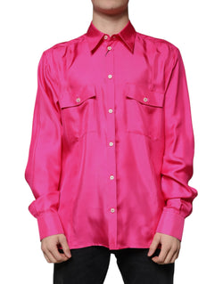 Pink Silk Collared Button Down Men Shirt Dolce & Gabbana