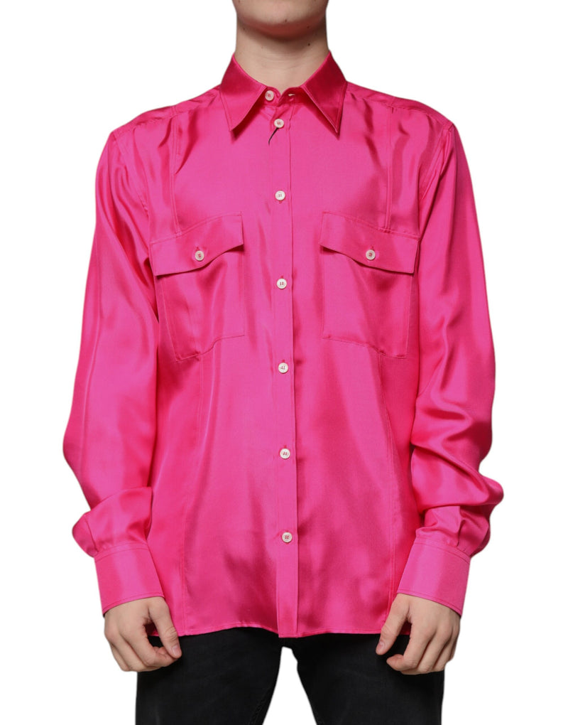 Pink Silk Collared Button Down Men Shirt Dolce & Gabbana