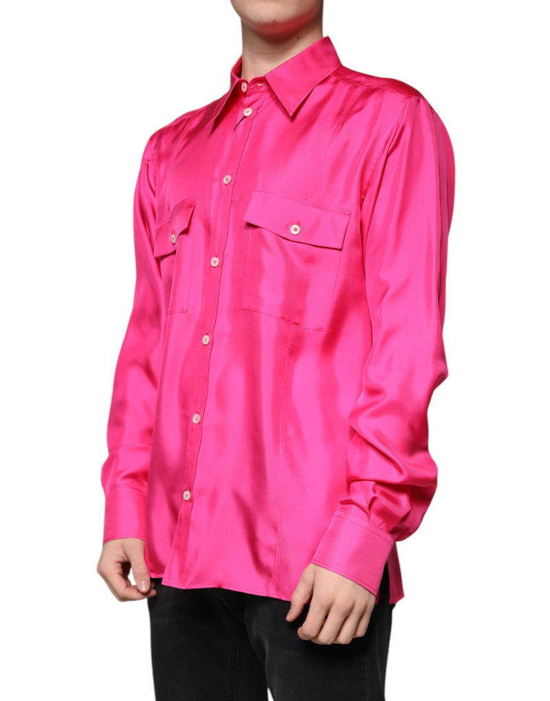 Pink Silk Collared Button Down Men Shirt Dolce & Gabbana