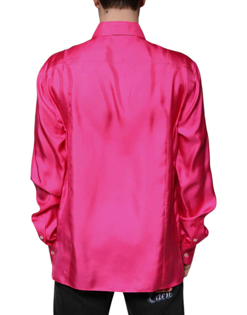 Pink Silk Collared Button Down Men Shirt Dolce & Gabbana