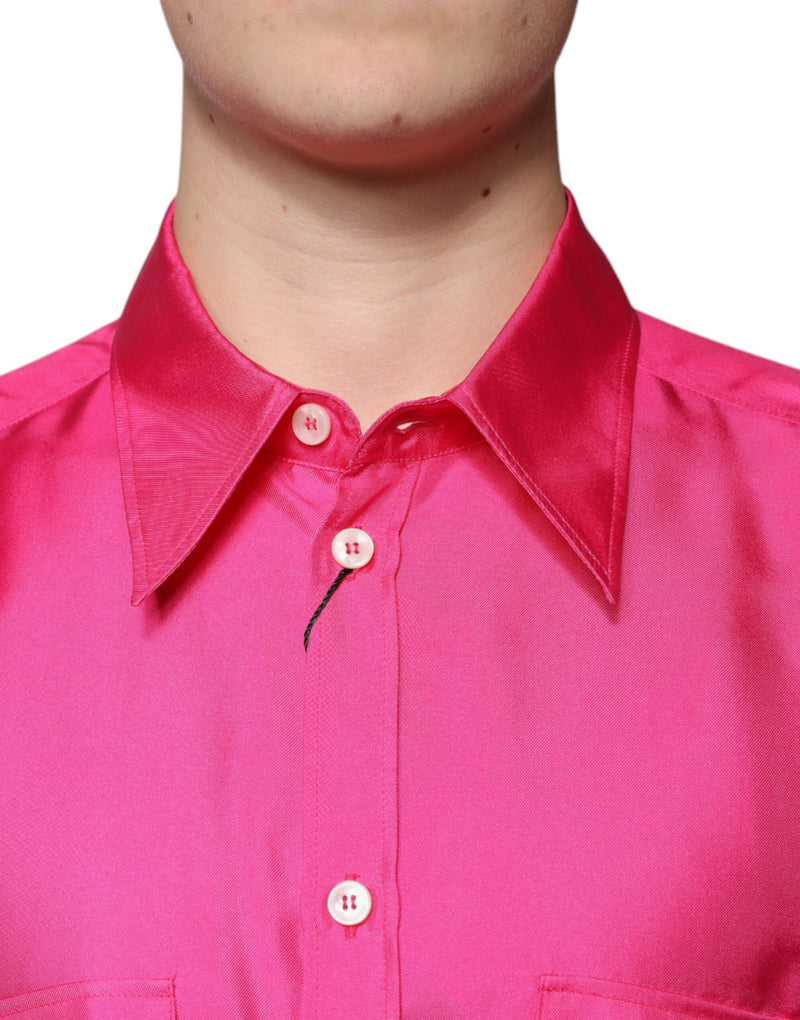Pink Silk Collared Button Down Men Shirt Dolce & Gabbana