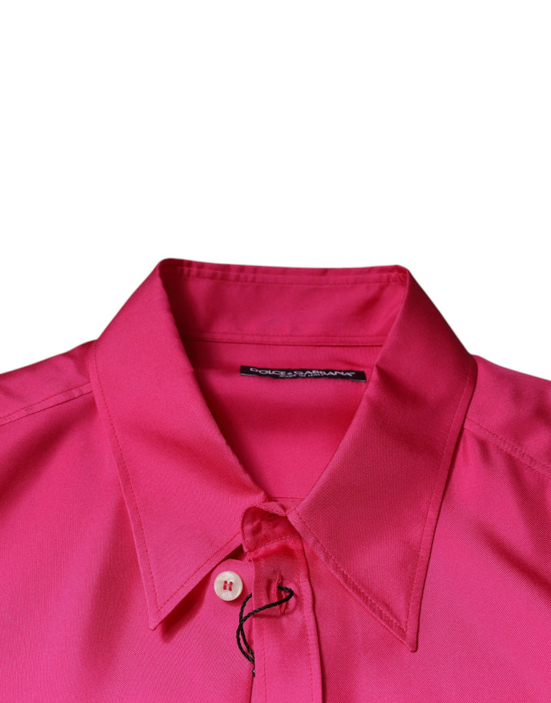 Pink Silk Collared Button Down Men Shirt Dolce & Gabbana
