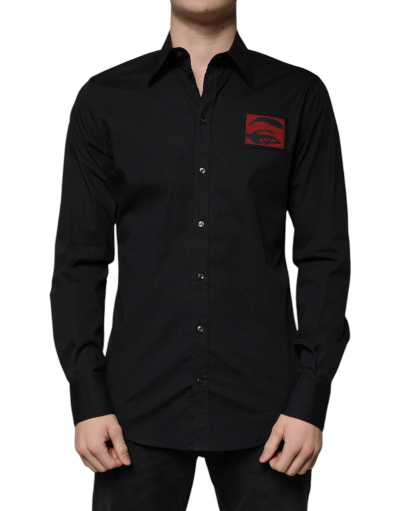 Black Eye Patch Long Sleeve GOLD Dress Shirt Dolce & Gabbana