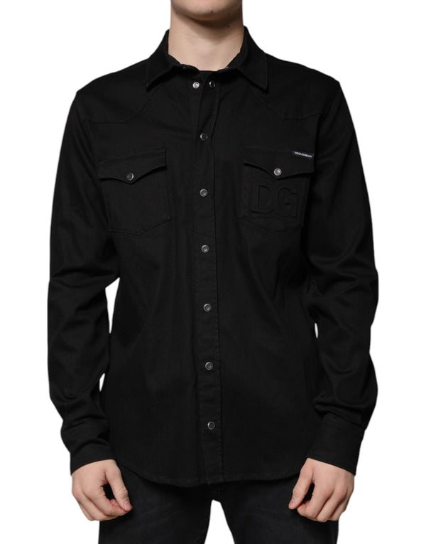Black Cotton Collared Button Down Shirt Dolce & Gabbana