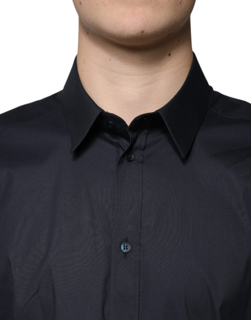 Black Cotton Blend Formal GOLD Dress Shirt Dolce & Gabbana