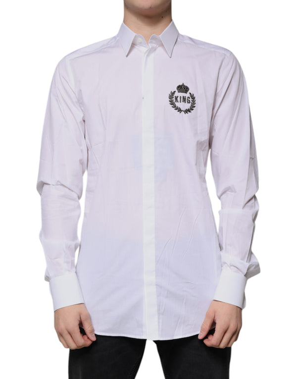 White Cotton Logo Formal Men GOLD Dress Shirt Dolce & Gabbana