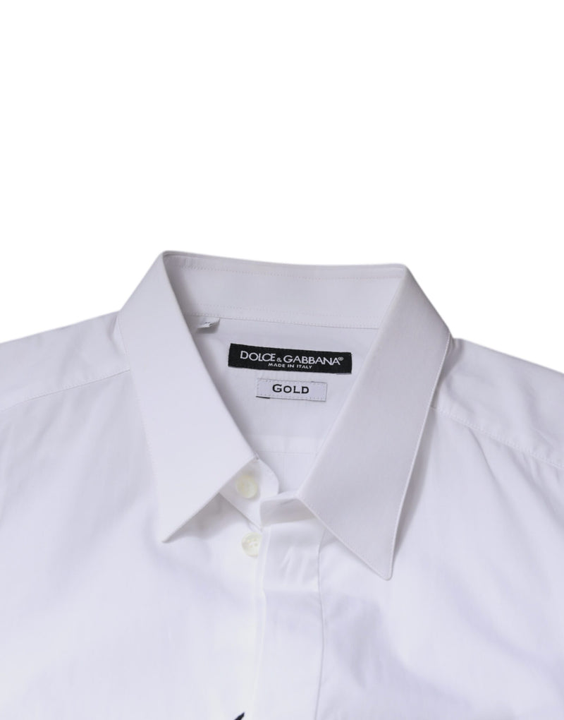 White Cotton Logo Formal Men GOLD Dress Shirt Dolce & Gabbana